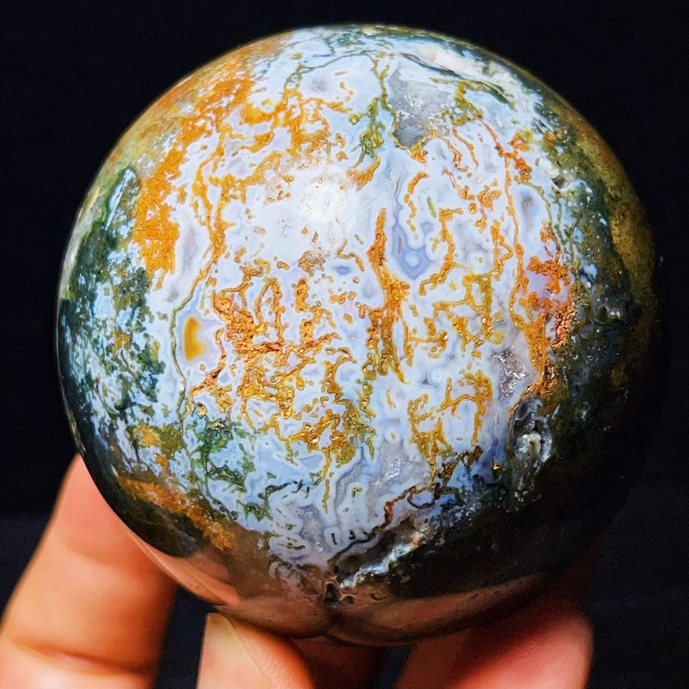 497G Natural Polished Moss Agate Sphere Agate Crystal Ball Healing