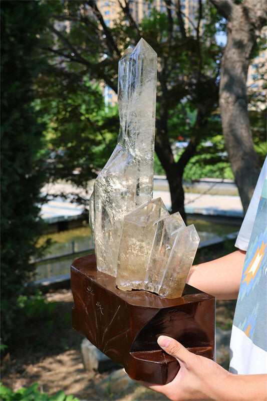 19.49LB Natural Clear Quartz Crystal Obelisk Reiki Crystal Furniture Wand Point