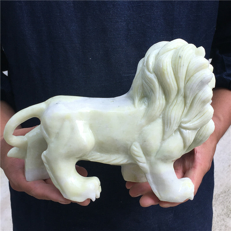 7.39LB Natural green jade lion skull hand carved crystal healing