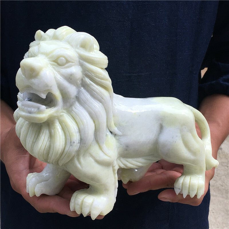 7.39LB Natural green jade lion skull hand carved crystal healing