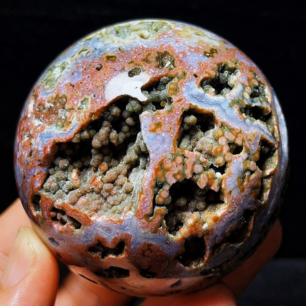 390G Natural Polished Orbicular Ocean Jasper Sphere Crystal Healing