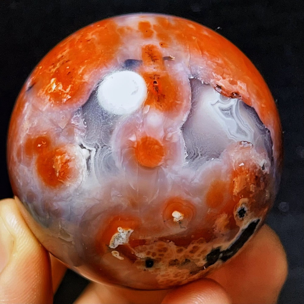 253G Natural Brazil Red Agate Sphere Crystal Ball Healing