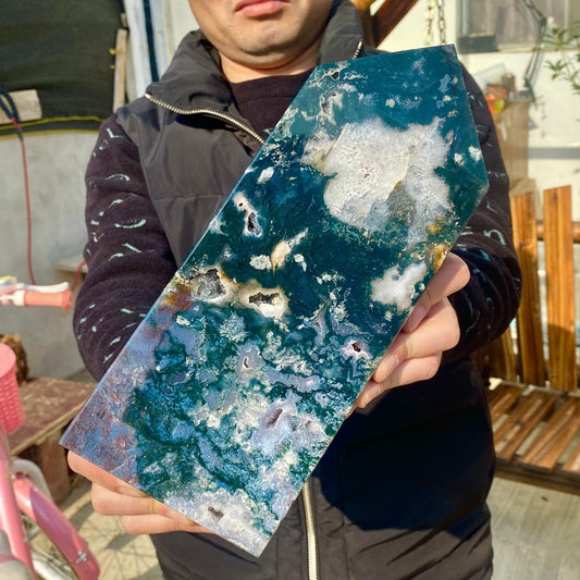 3,92 lb d'agate naturelle, herbe d'eau, quartz, polissage de tranches, guérison, méditation