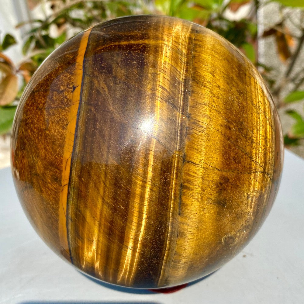 Grande boule de cristal en œil de tigre naturel de 4,27 lb, sphère de guérison décorative en quartz.