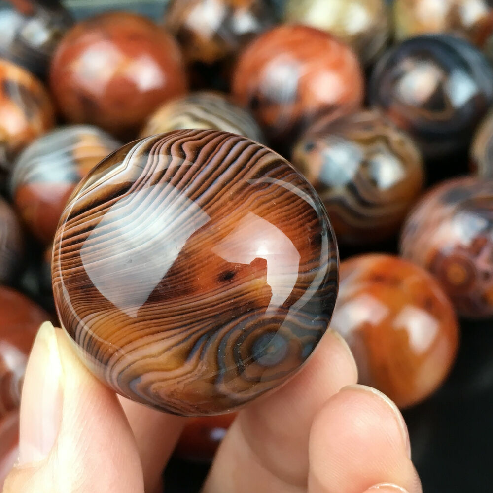 Natural Polished Banded Agate Crystal Sphere Ball Healing 40g+ 2PCS