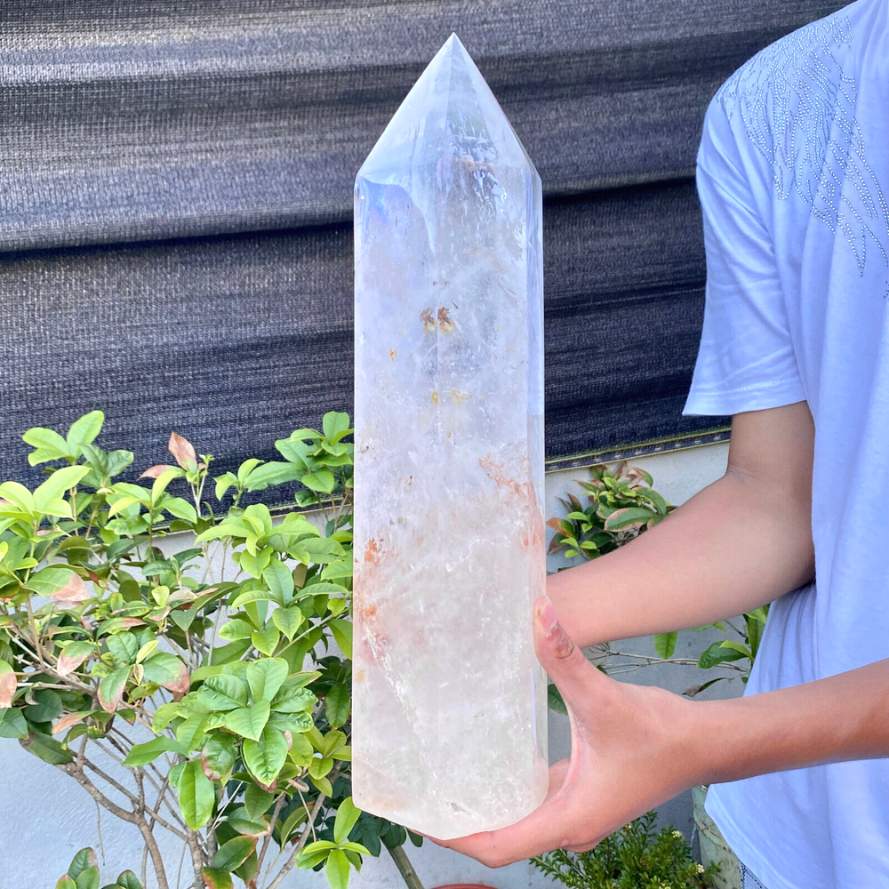 13.24LB Natural clear quartz obelisk white crystal energy column healing.