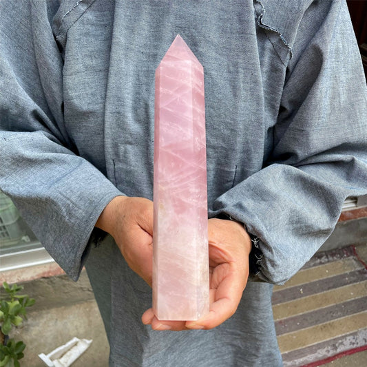 1.5LB+ Natural Pink Rose quartz obelisk crystal wand point healing