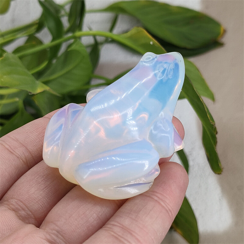 2" Hand Carved Opalite Frog Quartz Crystal Frog Crystal Skull gem gift 1PC
