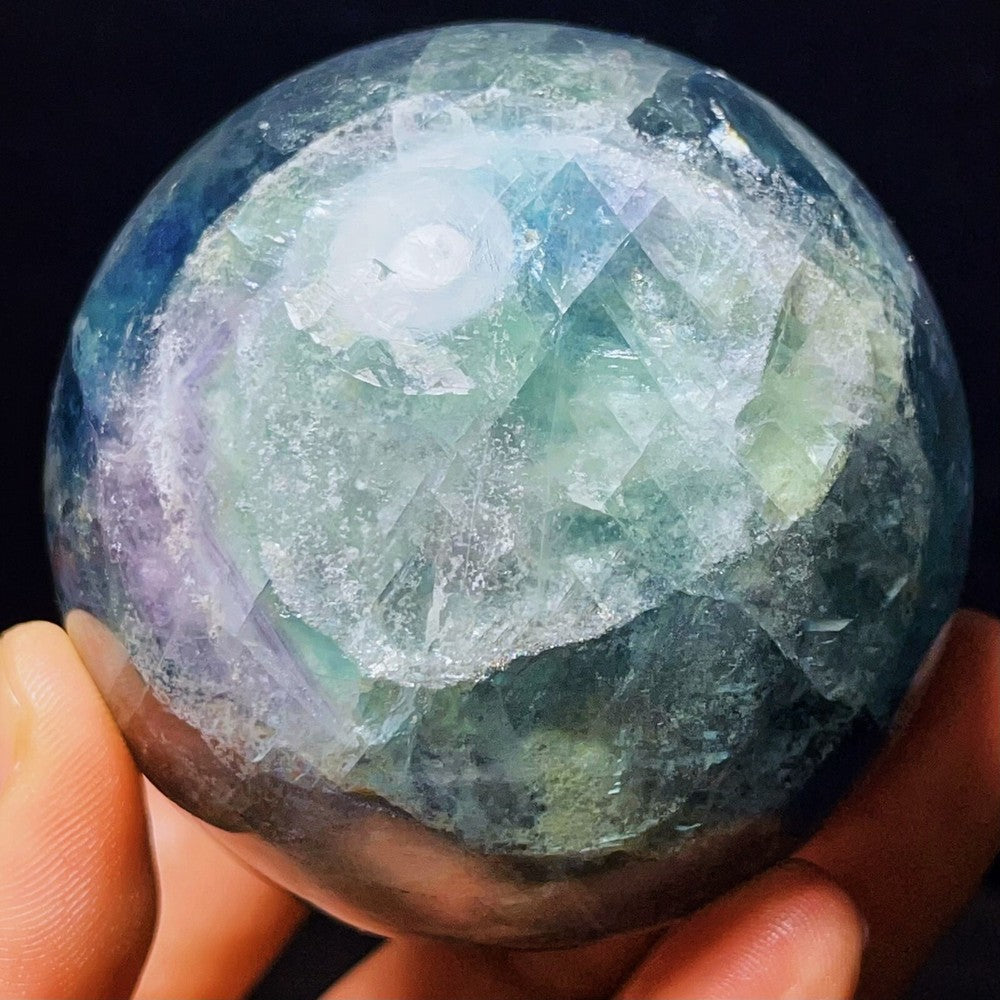 622G Natural Polished Green Purple Fluorite Sphere Crystal Healing