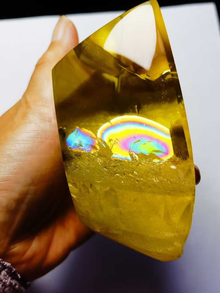 Tibetan High Altitude Clear Citrine Rainbow 6 Side Crystal Quartz Point 3.66 in