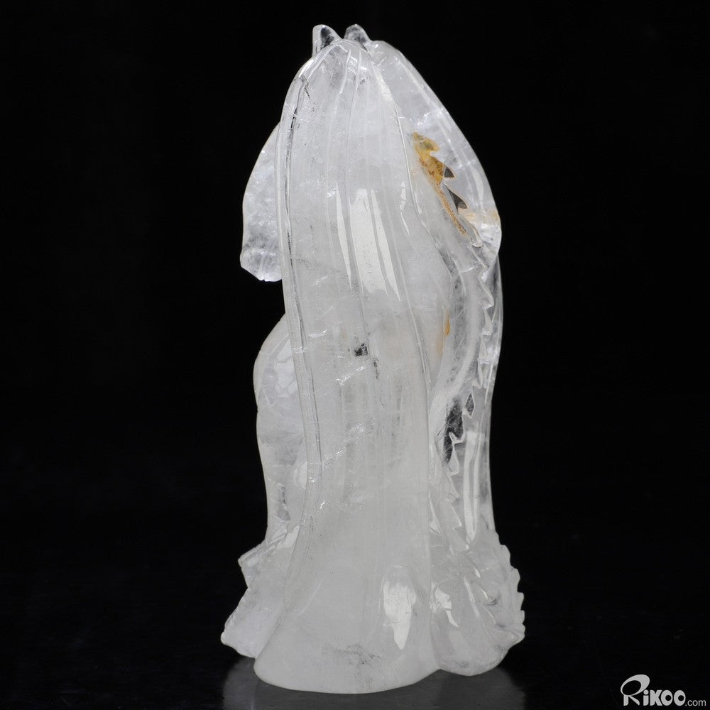 4.9" Angolan Quartz Rock Crystal Hand Carved Crystal Dragon Sculpture, Healing