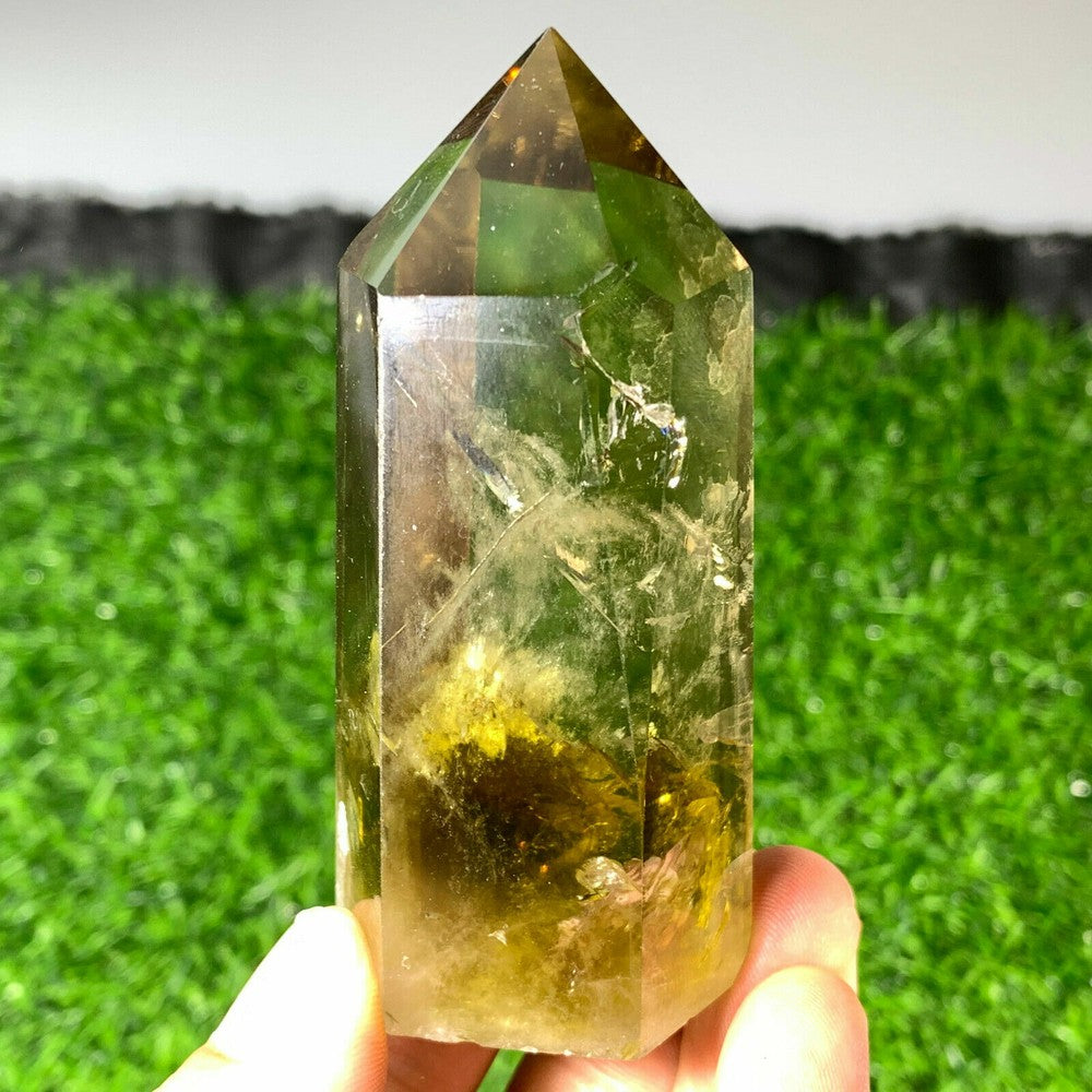 1pcs Natural smoky citrine quartz obelisk crystal wand point healing 60g+ 6CM+