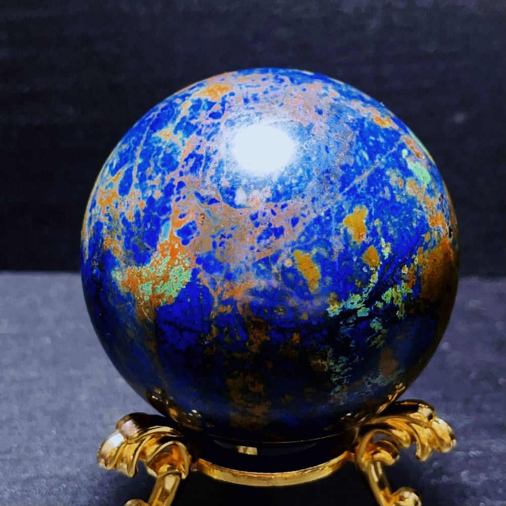 597G Natural Polished Phoenix Blue Gold Agate Crystal Ball Healing