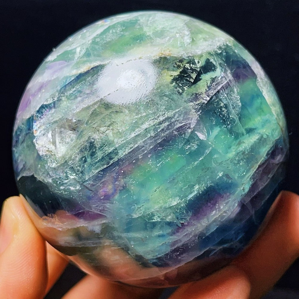 622G Natural Polished Green Purple Fluorite Sphere Crystal Healing