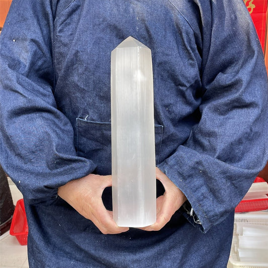 Baguette en cristal d'obélisque de quartz sélénite naturel de 5,9 lb, pointe de guérison Reiki, soins.