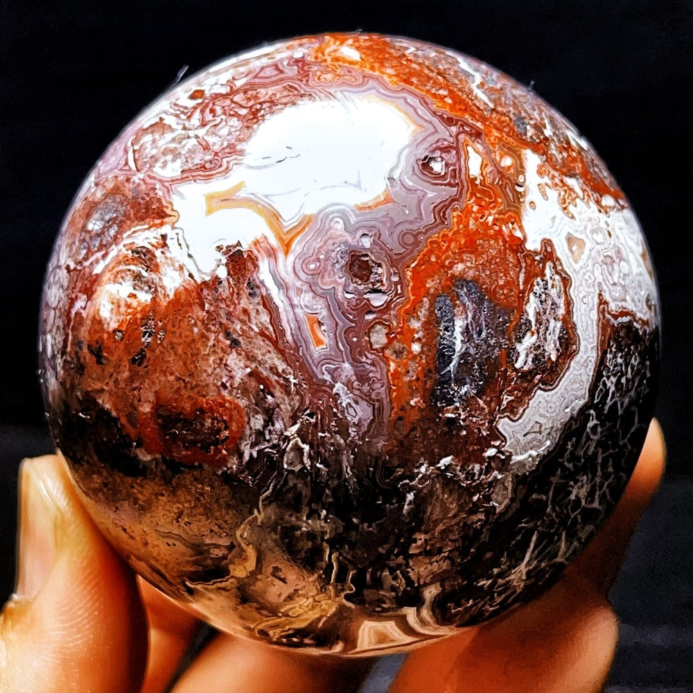 TOP 407G Natural Polished Mexican agate Sphere Ball Crystal Stone Healing