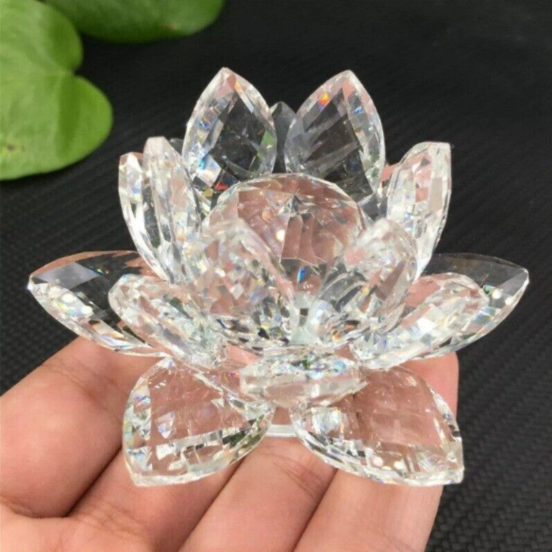 Melting stone Carved 3" Clear Lotus flower Quartz decoration Reiki Healing 1pc