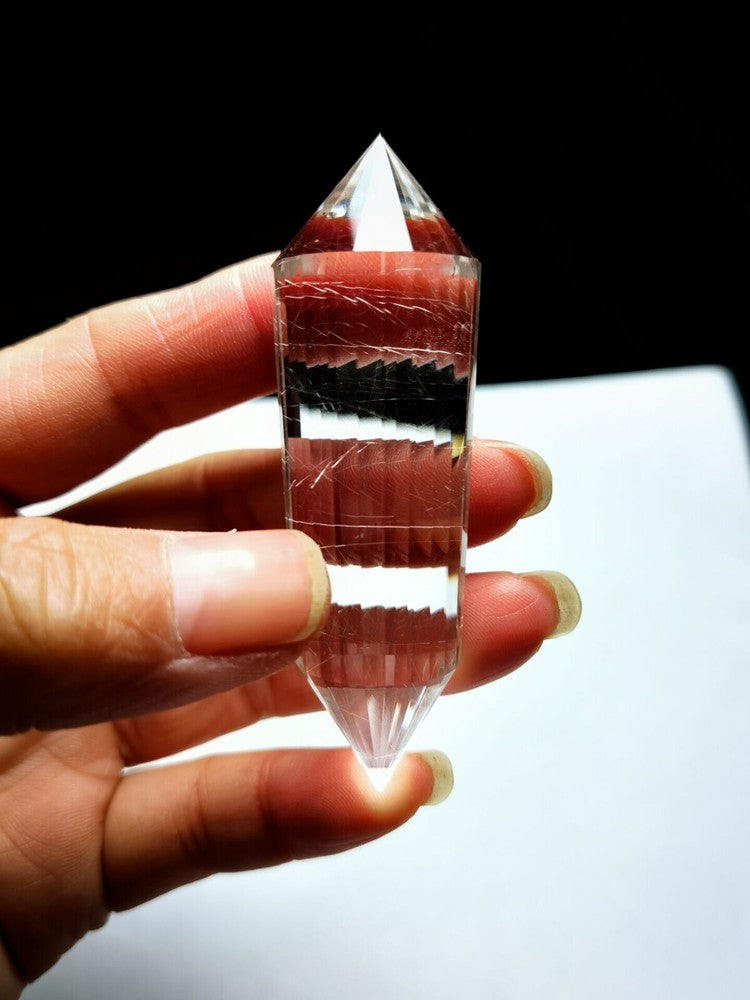 Tibetan High Altitude 24 Sided Rutilated Crystal Point Quartz Vogel Wand 2.75''