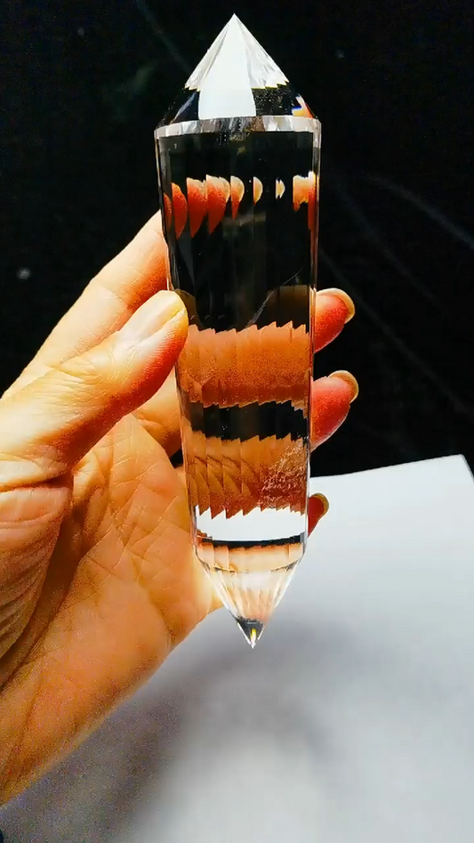 Baguette en cristal de quartz tibétain transparent de haute altitude, 24 côtés, style Vogel, pointe 5,98 pouces