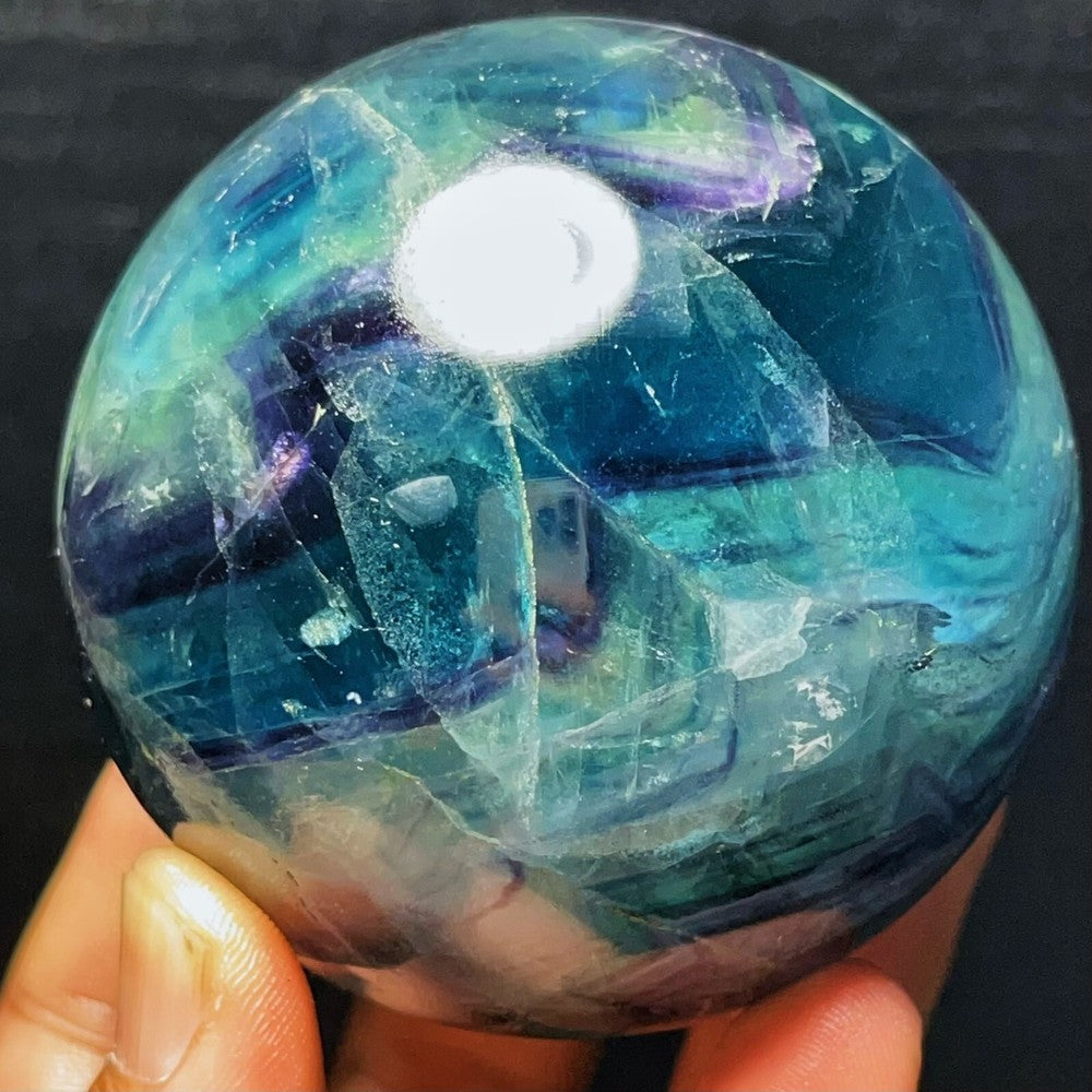 652G Natural Polished Green Purple Fluorite Sphere Crystal Healing
