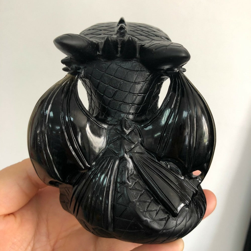 Incroyable dragon édenté en cristal de quartz d'obsidienne noire naturelle de 3,1 pouces