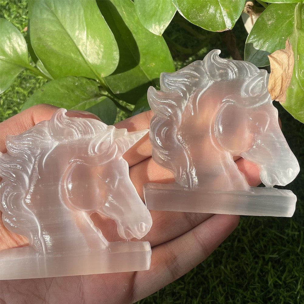 2.8" Natural Selenite stone unicorn Carved Quartz Crystal Decorate 1pc