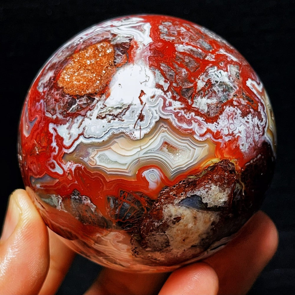 TOP 569G Natural Polished Mexico Crazy Agate Sphere Ball Crystal Healing
