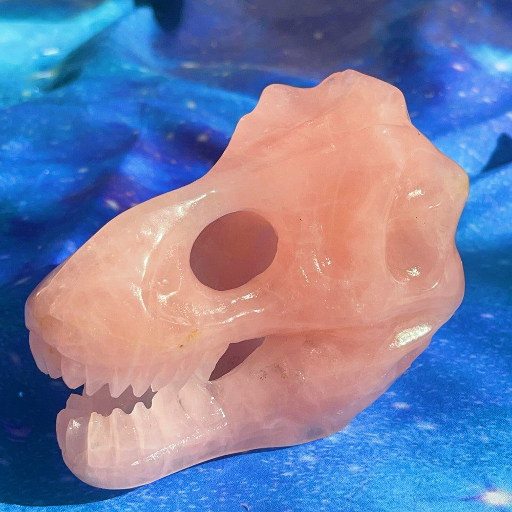 550G Natural Polished Hand carved Powder crystal Dinosaur Skull