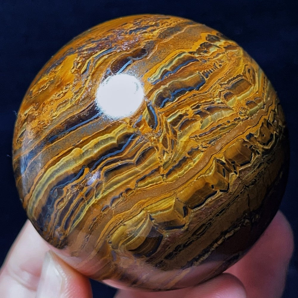 375G Natural Polished Yellow Tiger Sphere Agate Crystal Ball Healing