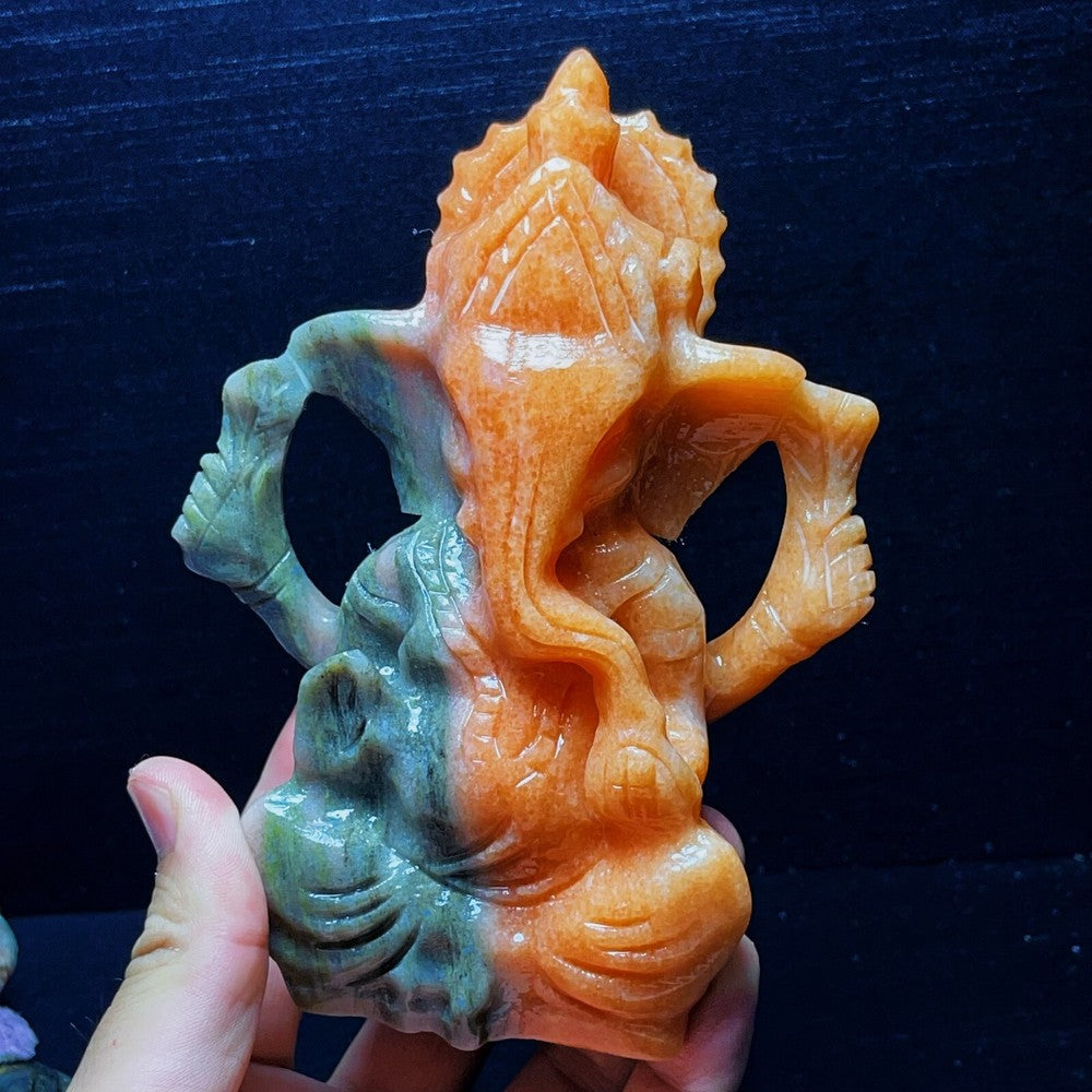784G Natural Handcarved Elephant Buddha Crystal Healing