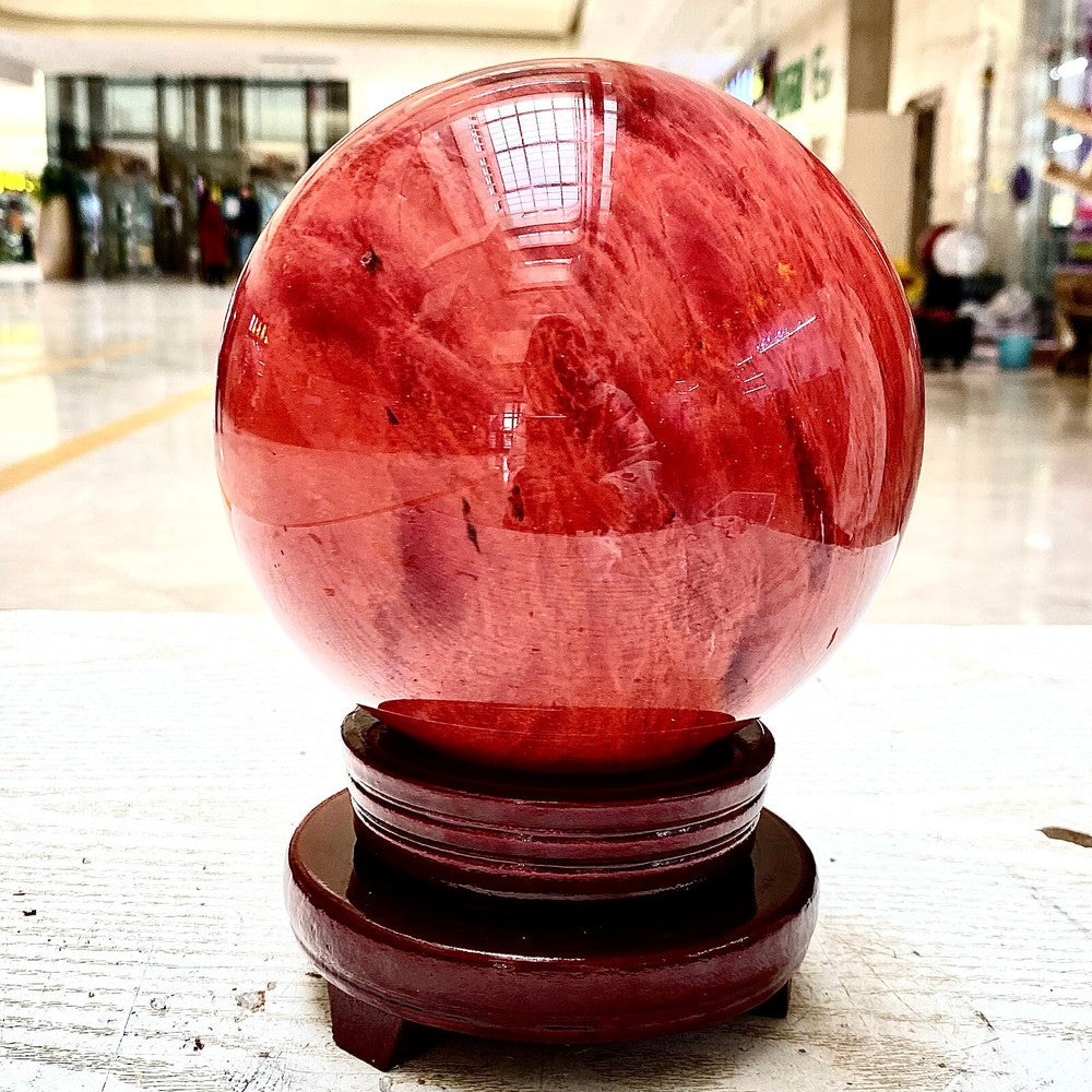 7.81LB Red Melting Stone Quartz Crystal Sphere Ball Healing Reiki Décor