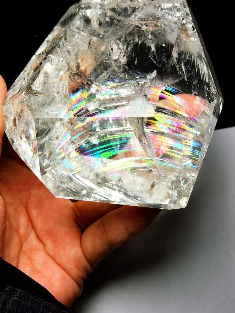 Tibetan High Altitude Clear Rainbow 6 Side Crystal Quartz Point 3.97 in