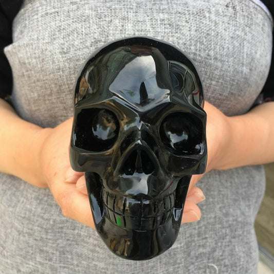 Crâne en quartz d'obsidienne naturelle de 4 pouces sculpté à la main en cristal, cadeaux d'Halloween, 1 pièce