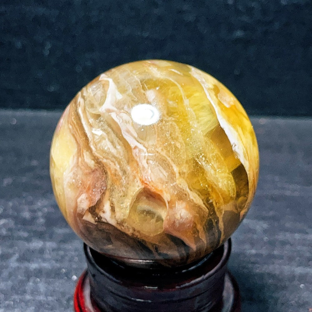 345G Natural Polished Yellow Fluorite Sphere Ball Crystal Healing