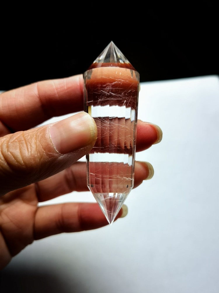 Tibetan High Altitude 24 Sided Rutilated Crystal Point Quartz Vogel Wand 2.75''
