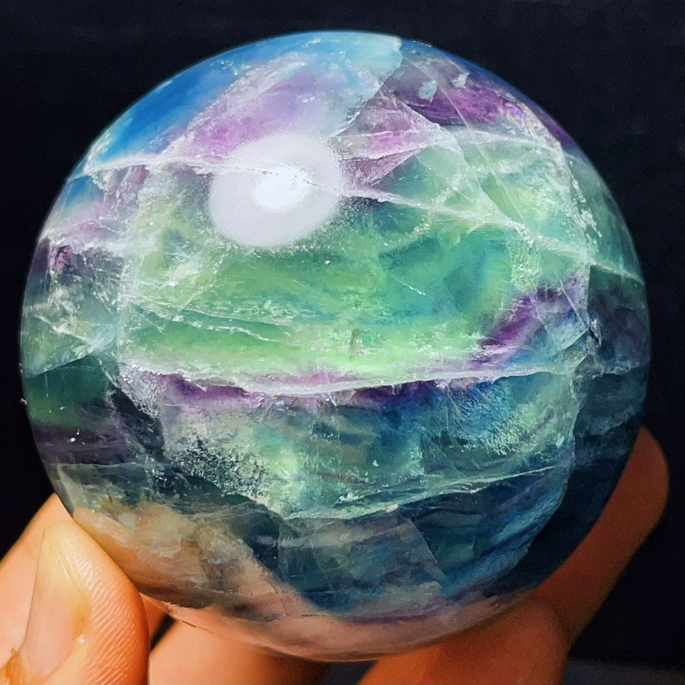 622G Natural Polished Green Purple Fluorite Sphere Crystal Healing