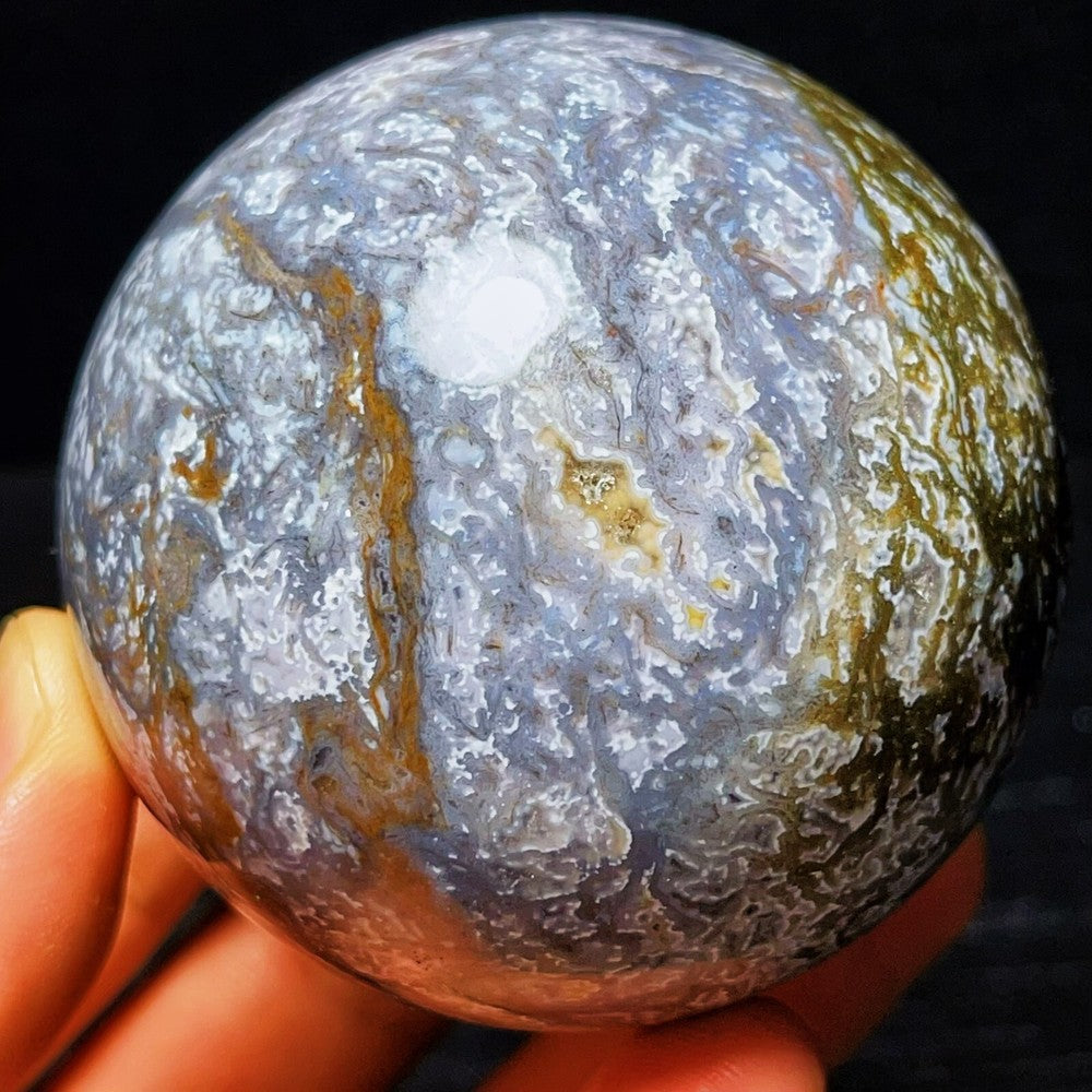 440G Natural Polished Moss Agate Sphere Agate Crystal Ball Healing