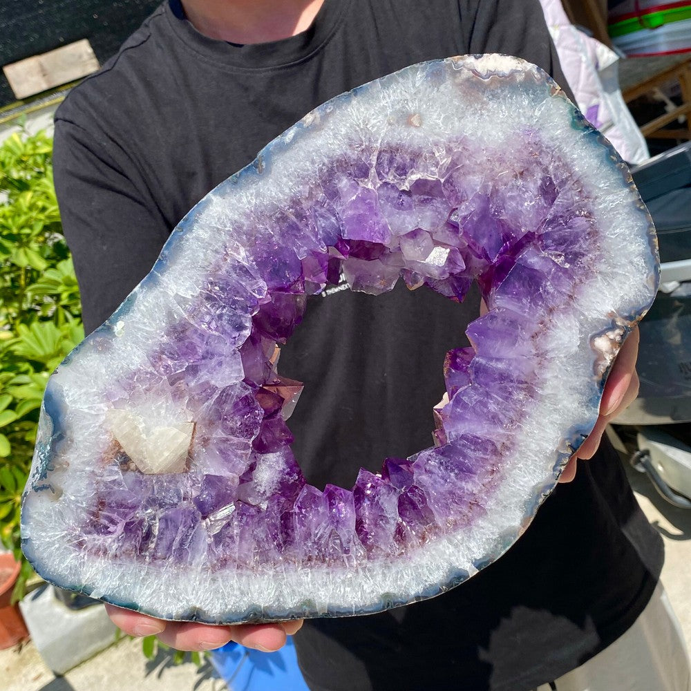 7.83LB Large Natural Amethyst Cave Crystal Slice Crescent shaped Hand Cut Repai.