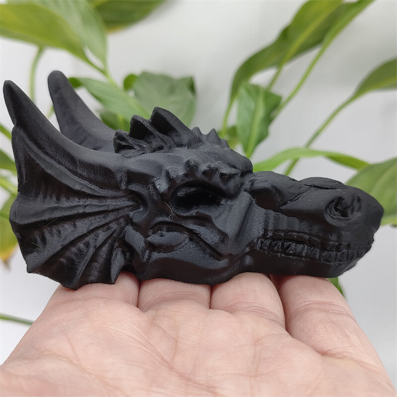 4" Natural Hand Carved Obsidian Dragon,Quartz Crystal Skull Healing 1pc