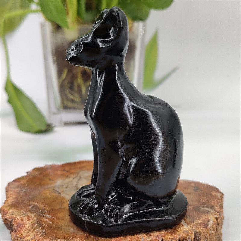 3.3" Natural Obsidian Carved Egypt cats Quartz Crystal Skull Reiki gemstone 1pc