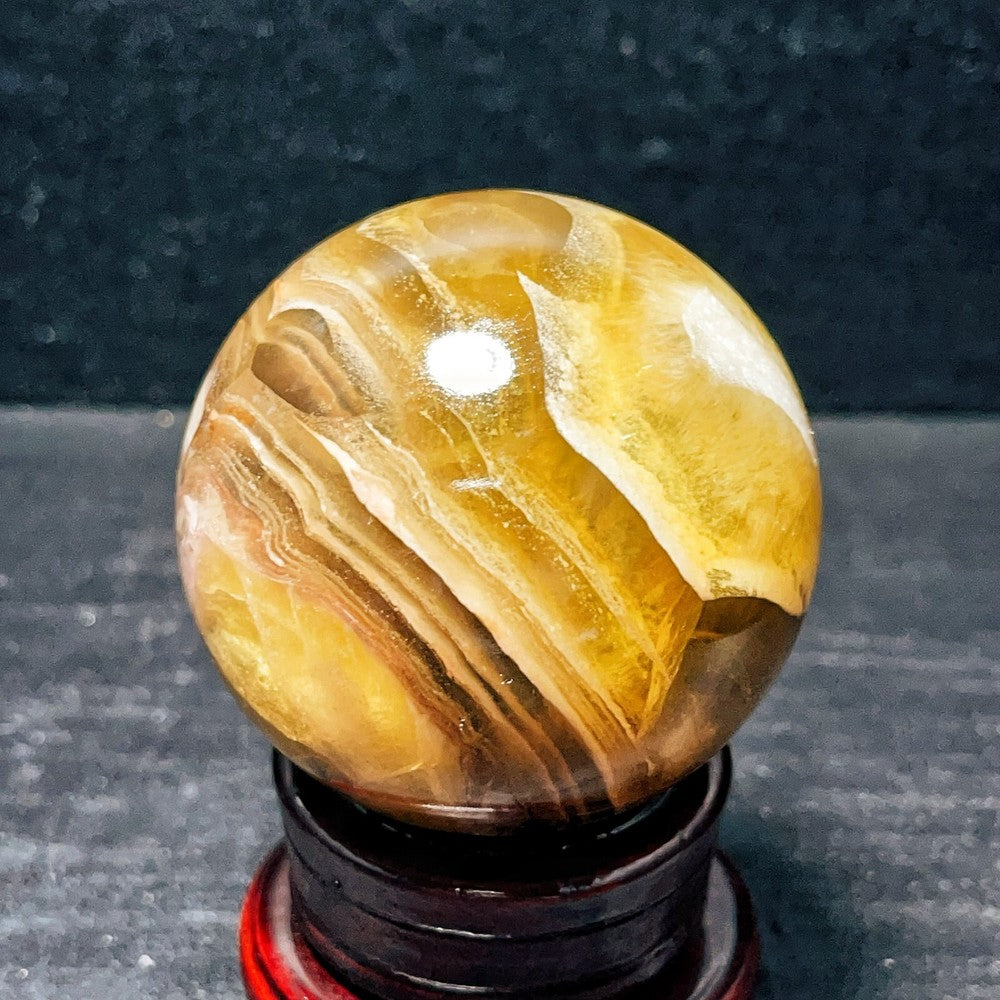 345G Natural Polished Yellow Fluorite Sphere Ball Crystal Healing