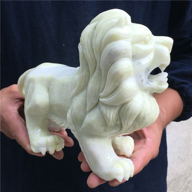 7.39LB Natural green jade lion skull hand carved crystal healing