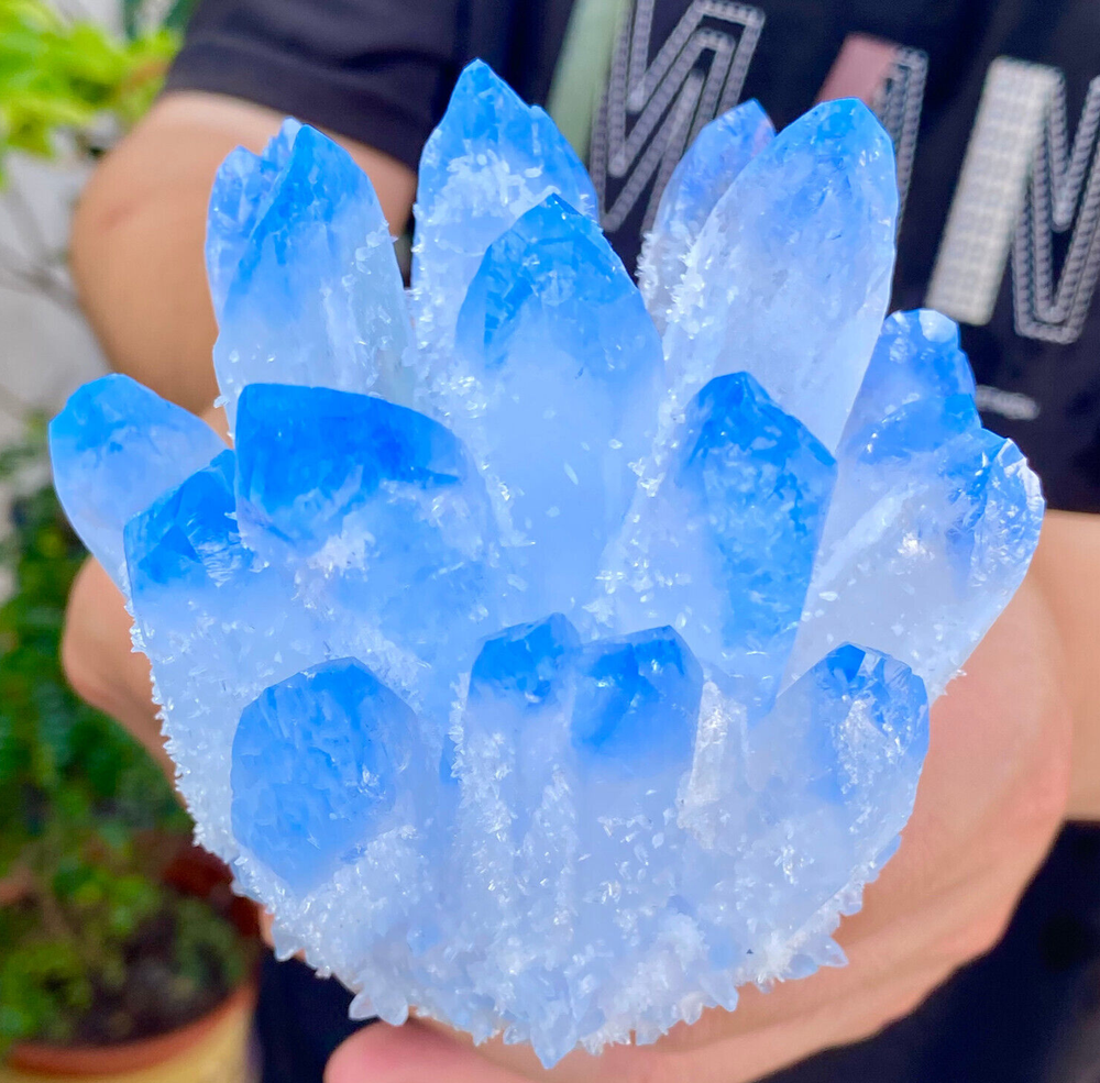 597G Newly discovered blue Phantom Quartz Crystal Cluster mineral samples.