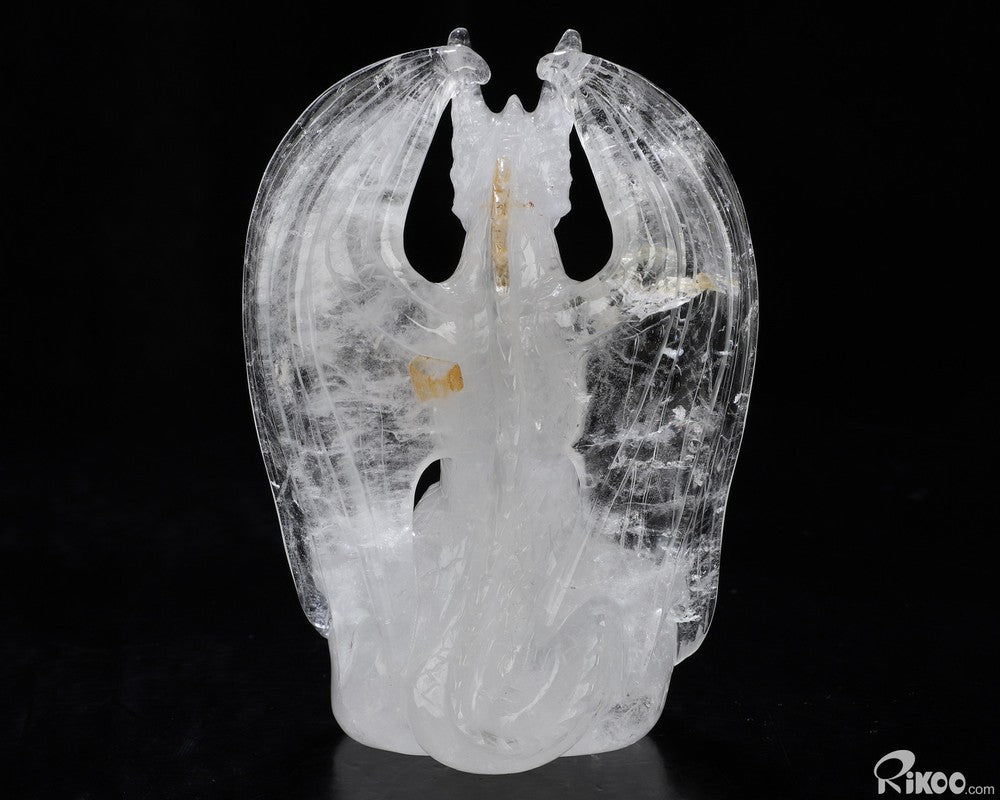4.9" Angolan Quartz Rock Crystal Hand Carved Crystal Dragon Sculpture, Healing