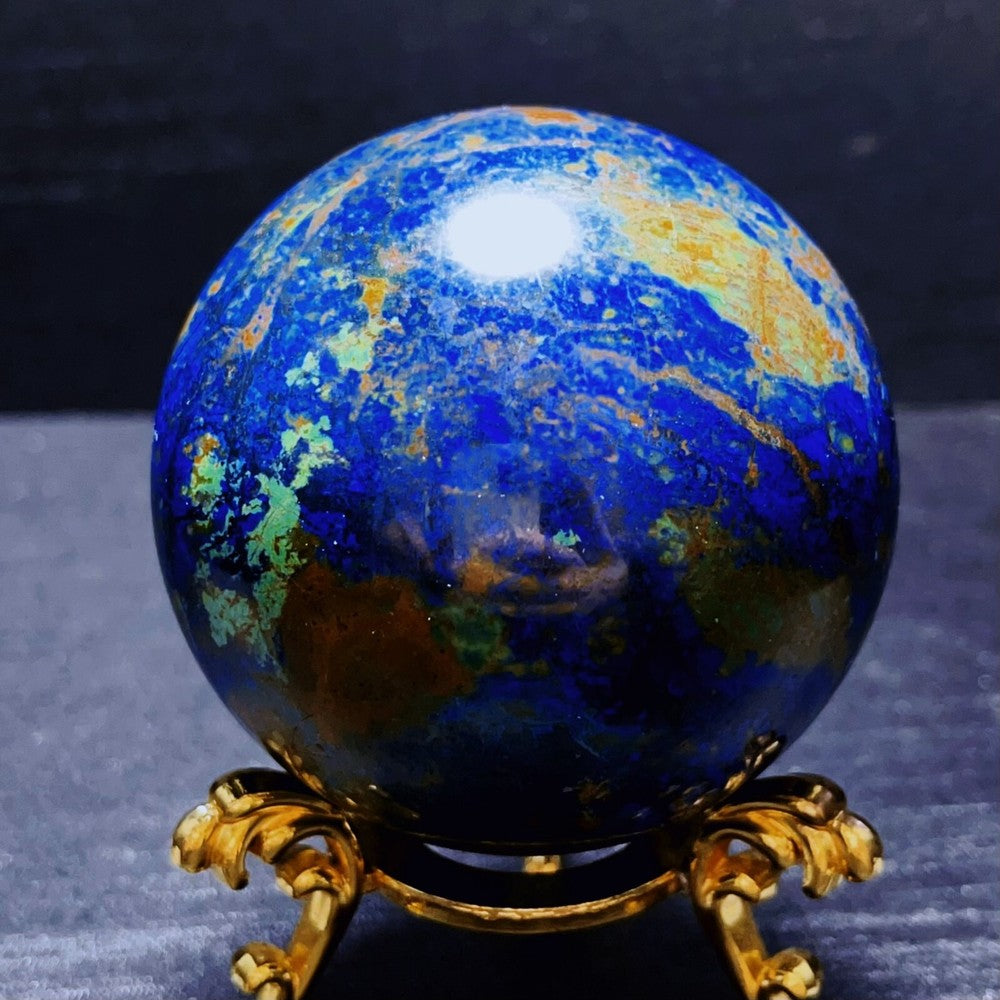 597G Natural Polished Phoenix Blue Gold Agate Crystal Ball Healing