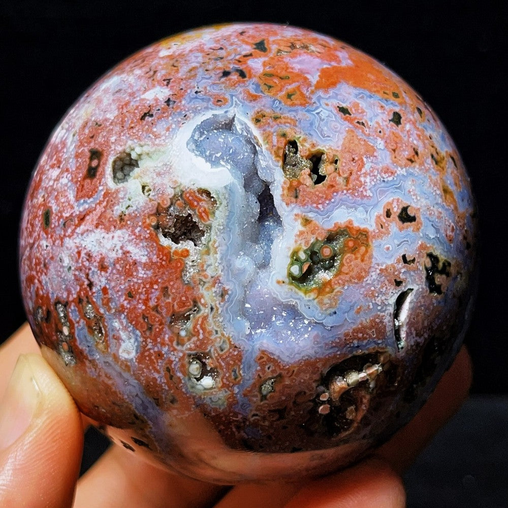 390G Natural Polished Orbicular Ocean Jasper Sphere Crystal Healing
