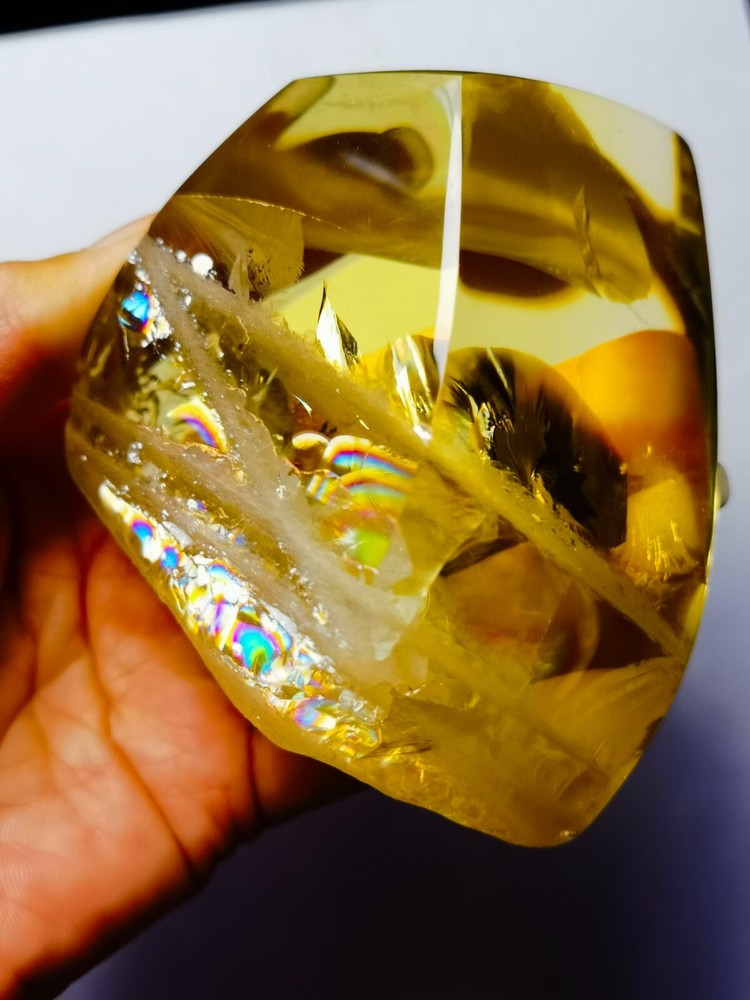 Tibetan High Altitude Clear Citrine Rainbow 6 Side Crystal Quartz Point 3.66 in