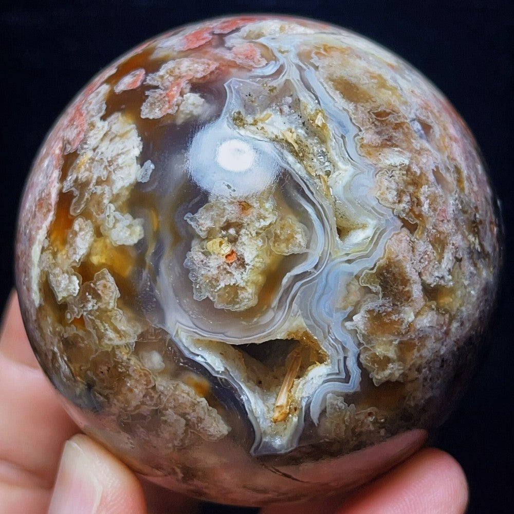427G Natural Cherry Blossom Agate Ball Agate Crystal Ball Healing