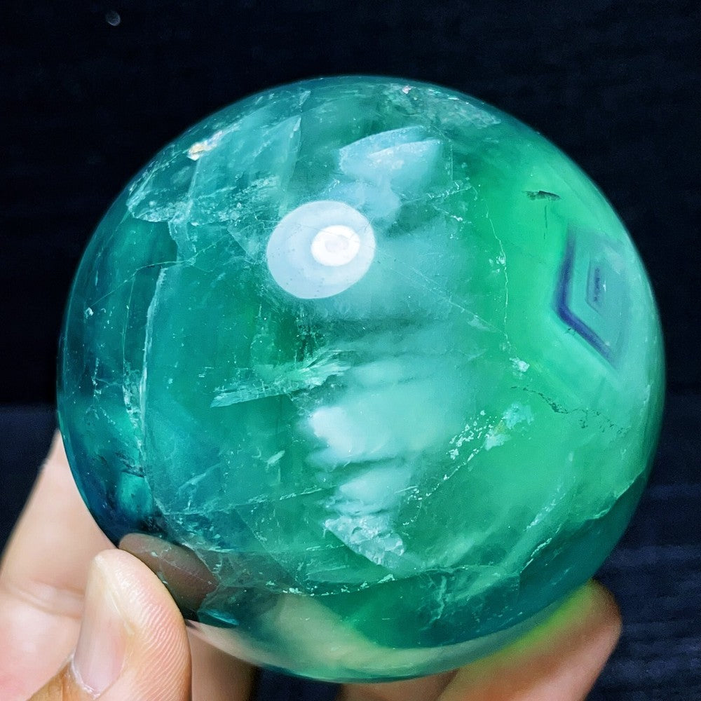 877G Natural Polished Green Purple Fluorite Sphere Ball Crystal Healing