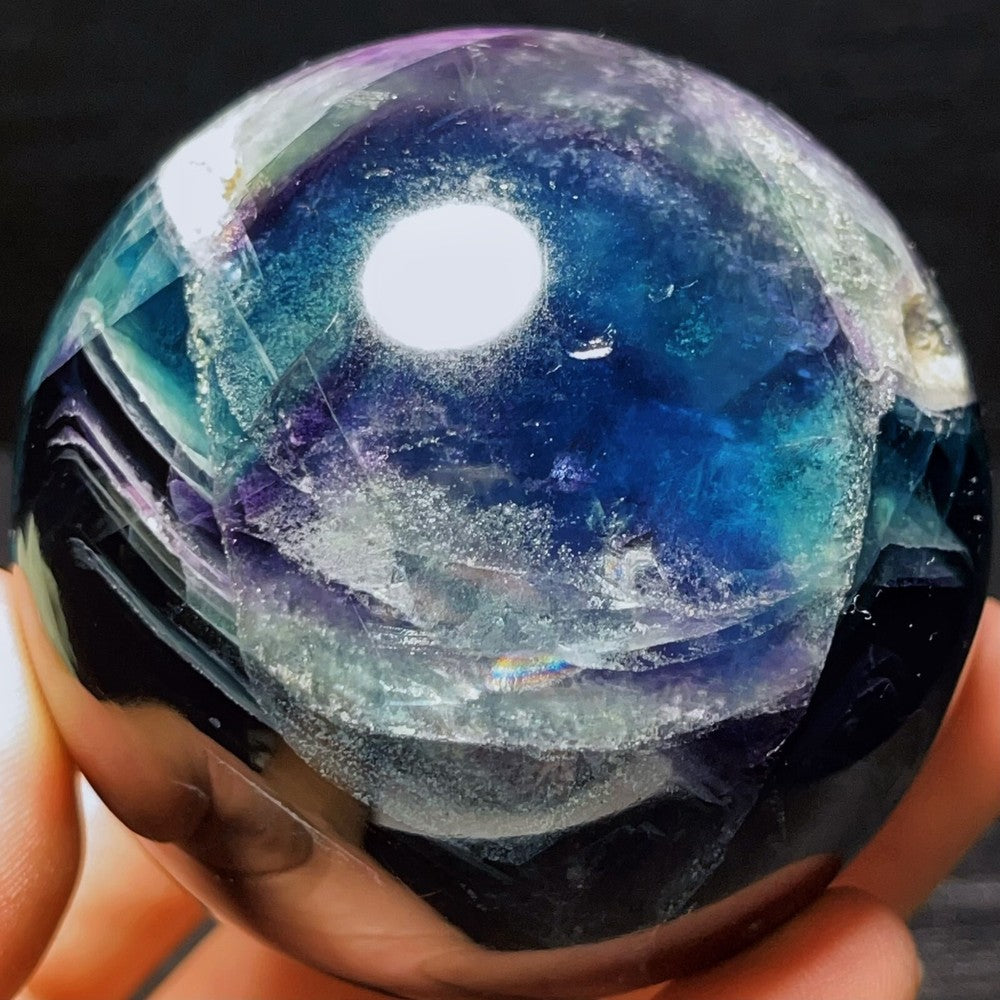 677G Natural Polished Blue Purple Fluorite Sphere Crystal Healing